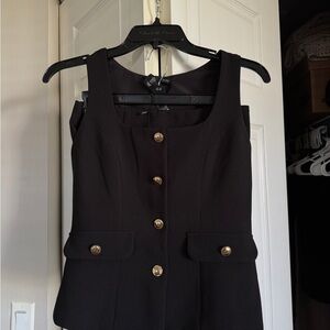 Black Two Piece Sleeveless Top with Gold Buttons and Black Mini Skort